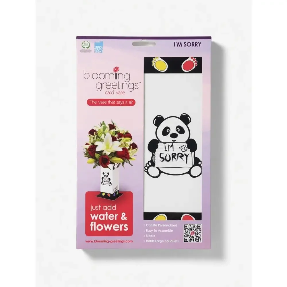 Blooming Greetings Card Vase – “I’m Sorry” Panda Design